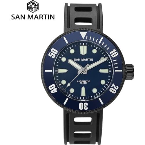 San Martin Diver Watch Men Damascus Steel Automatic Mechanical Watches SW200 1000M Water Resistant Ceramic Bezel Luminous Dial