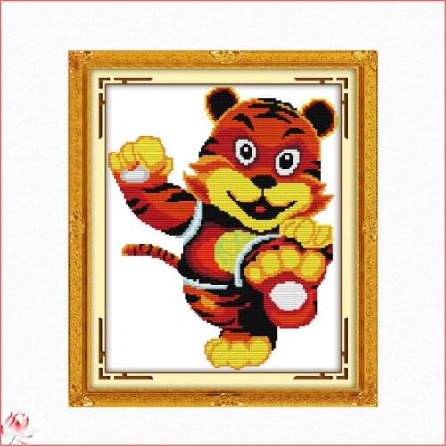 Happy Tiger Pattern Cross Stitch Kit 14CT 11CT Canvas Printing Needle And Thread Cartoon Embroidery Kit DIY Home Deco crafts