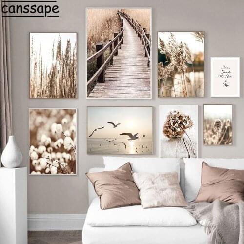 Bouquet Painting Plant Wall Art Prints Sunset Landscape Canvas Poster Bridge Print Scandinavian Wall Pictures Living Room Decor