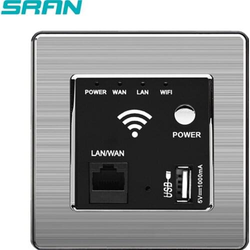SRAN wall wifi socket with USB flame Stainless steel 86mm*86mm 300MB wireless routing relay socket