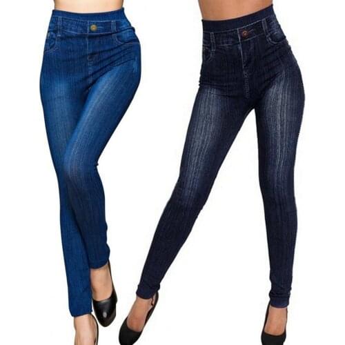 New Women High Waist Multi Pockets Elastic Shaping Jeans Breathable Dark Color Denim Pants Tights for Daily Streetwear