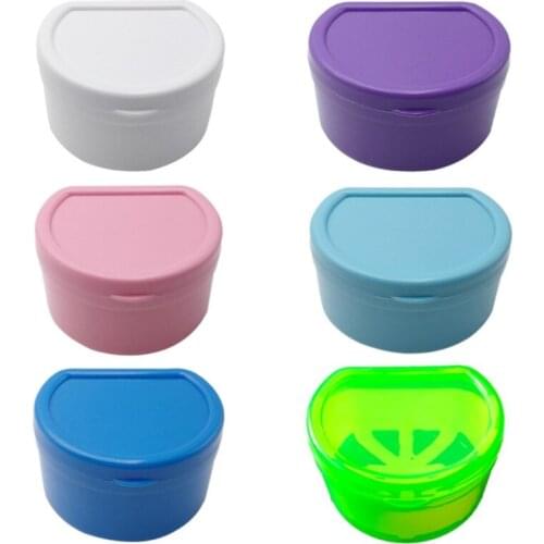 Oral Tooth Care Denture Bath Box Case False Teeth Storage Box With Hanging Net Denture Box With Net Sept