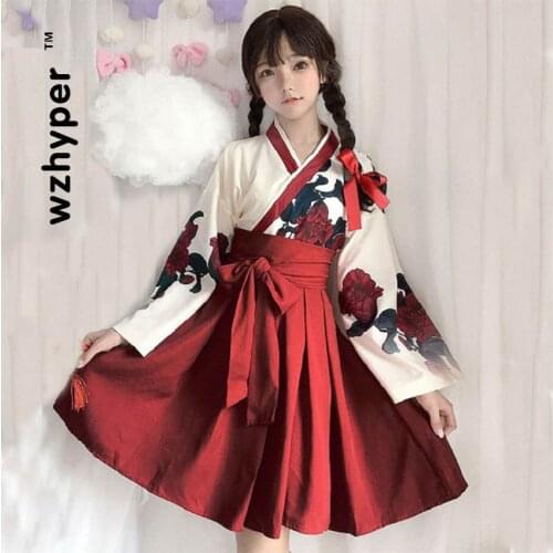 Japanese Style Kimono Party Dress Women Taisho Girl Haori Robes Ao Dai Tops Skirts Outfits Asian Clothes Anime Cosplay Costumes