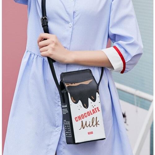 Portable Women Funny Milk Box Shape Shoulder Bag Phone Crossbody Pouch Female Crossbody Bag Daily Shoulder Bag Ladies Bags