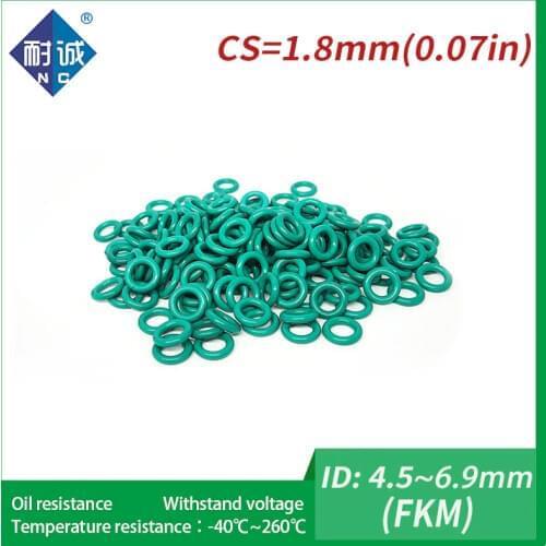 5PC/lot Rubber Ring Green FKM O ring Seals Thickness 1.8mm ID4.5/4.87/5/5.15/5.3/5.6/6/6.3/6.7/6.9mm Rubber O-Rings Fuel Washer