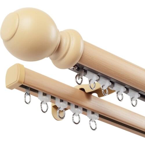 Roman rod solid wood decorative head thickened aluminum alloy curtain rod Mi you bracket single and double rod curtain track