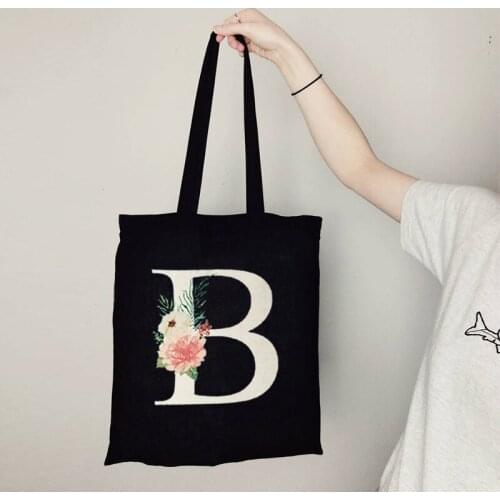 Flower English Alphabet Harajuku Women Canvas Shoulder Bag Graphic Shopping Bags 90s Fashion Ulzzang Handbags Reusable