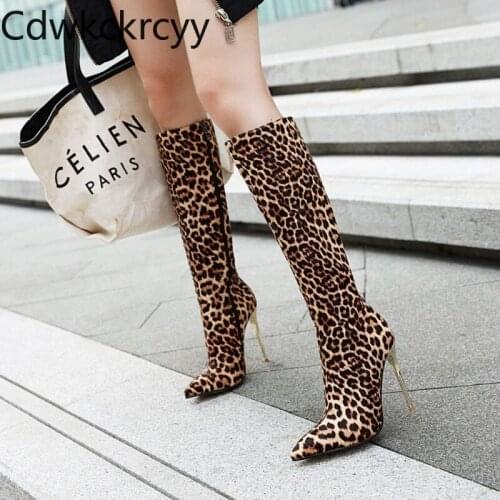 Winter The New fashion Pointed Fine heel 10CM High tube Knight boots Snake Sexy Plus velvet Keep warm High heel Women boots