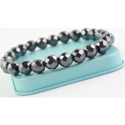 STANYA No magnetic Hematite Stretch Bracelet Gem Natural Stone Jewelry Faceted Balls Beads Charm Elastic Cord Ropes Black Color