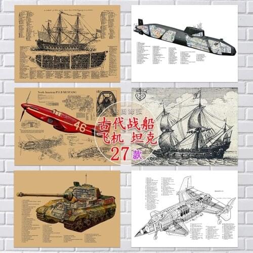 Tank Tower Boat aircraft Plane Chart Poster Vintage Bar cafe Home Decor Wall art crafts Living room Retro Poster