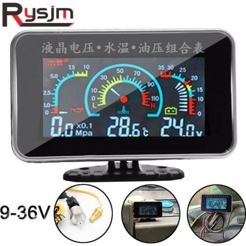 Universal Car 3 IN 1 LCD 12v/24v Truck Car Oil Pressure Gauge Voltmeter Voltage Water Temperature Combination Table With Sensor