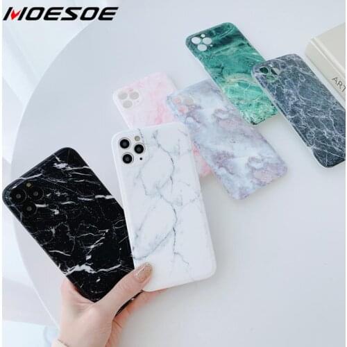Camera Shield Square Marble Case For iPhone 12 11 Pro Max XR X XS Max 7 8 Plus SE 2020 Glossy Back IMD Silicone Soft Cover Case
