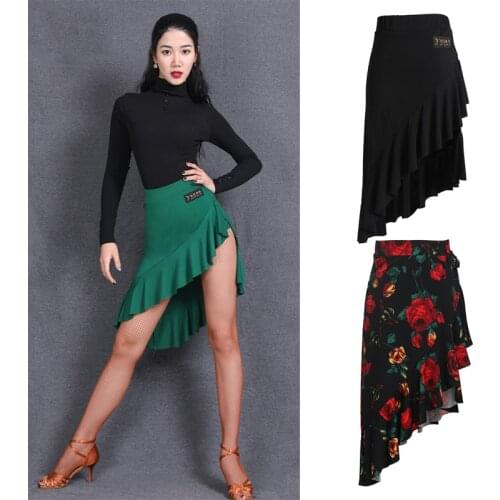 Women Latin Dance Clothes High Waist Dancing Skirt Black/White Practice Wear Adult Latin Dance Skirt Samba Rumba Clothing BL6108