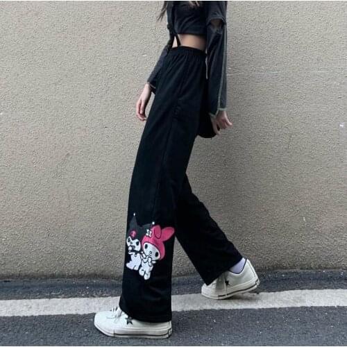 Harajuku Student Cartoon Little Devil Print Casual Pants Female Spring and Autumn Plus Size Loose Wild Woman Pants