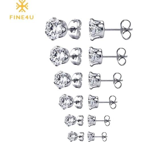 2018 New FINE4U E032 Cubic Zirconia Stud Earrings Sets For Women 316L Stainless Steel Earrings Party Jewelry Gifts 6 Pairs