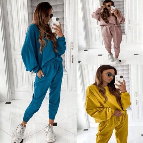 Autumn sweat suits women matching sets Blue yellow pink jogging suits for women 2021 sweatshirt+sweatpants two piece outfits