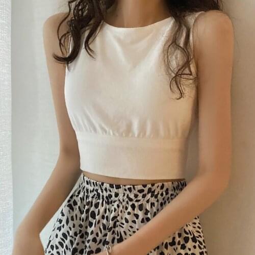 Summer New Korean Fashion Womens Tank Tops Sleeveless O Neck Slim Stretch Short Crop Solid Casual Thin White Tube Tops Female