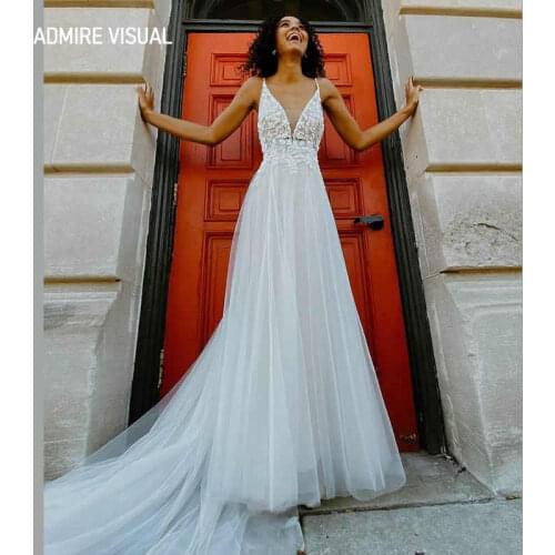 Newest Wedding Dress A-Line Deep V-Neck Neckline Long Open-Back Lace Sleeveless Plus Sizes Bride Gown 2021 Vestidos De Novia