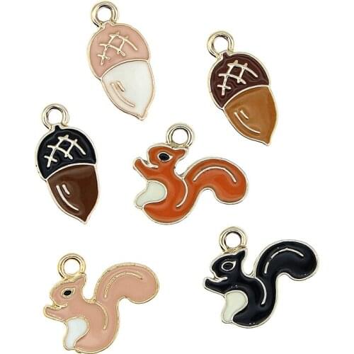 10pcs/Set Squirrel Pine Acorn Enamel Charms Pendant Cute Metal Earrings Finding DIY Bracelet Fashion Jewelry Make Accessory