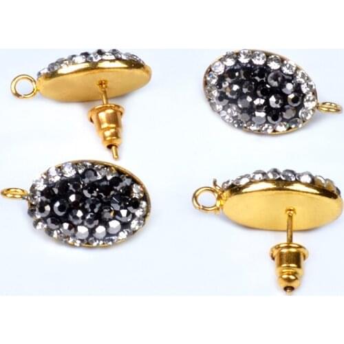 11x15mm 2pcs/lot Earrings Accessories Rhinestone Oval Earrings Base With Loop Connectors Linkers DIY Jewelry