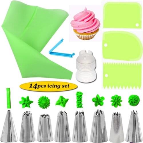 14 Pieces Cake Turntable Set Multifunction Cake Decorating Kit Pastry Tube Fondant Tool Party Kitchen Dessert Baking Tools