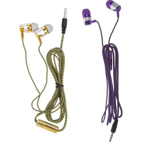 2 Pcs H-169 3.5mm MP3 MP4 Wiring Subwoofer Braided Cord, Universal Music Headphones (Gold & Purple)