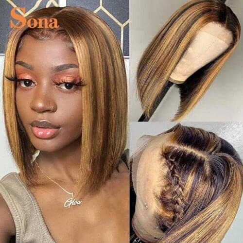 #4/27 Highlight Wig Colored Lace Frontal Glueless Human Hair Wigs Short Bob Lace Front Wig for Women
