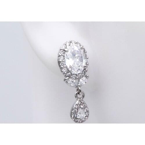 4pcs Silver Tone Teardrop Stud Earrings, CZ Paved Earrings, Rhodium Plated Brass Earrings (#GB-2131)