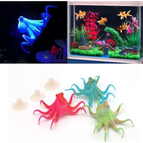 Aquarium Decorations Fish Tank Landscaping Silicone Octopus Simulation Night Fluorescent Ornament Non-Toxic Safe for All Fish