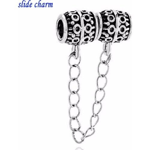 Slide charm Free shipping European and American fashion small circle QQ security chain charm beads fit Pandora bracelet