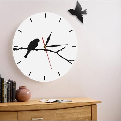 1Piece Bird Decorative Wall Clock Round Animals Iconic Silhouette Wall Art Handmade Gift For Animals Lover Home Decor