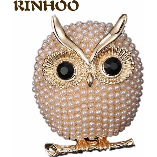 Delicate Pearl Owl Brooches Cute Black Zircon Eyes Owl Animal Brooches For Women Party Accessories Jewelry 2 Color Available