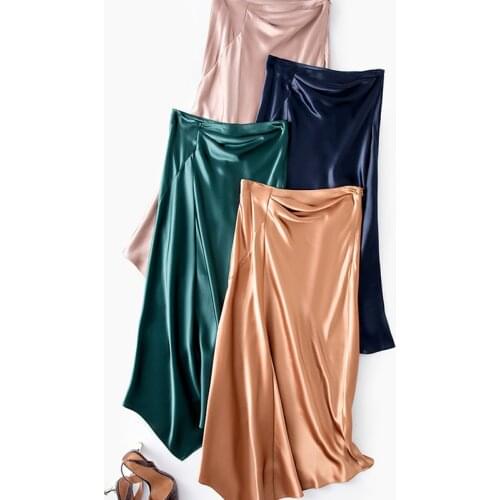 Long Skirts for Women 2021 Summer Korean Fashion High Waist Satin Elegant Irregular Green Skirt Office Lady Jupe Femme Y361
