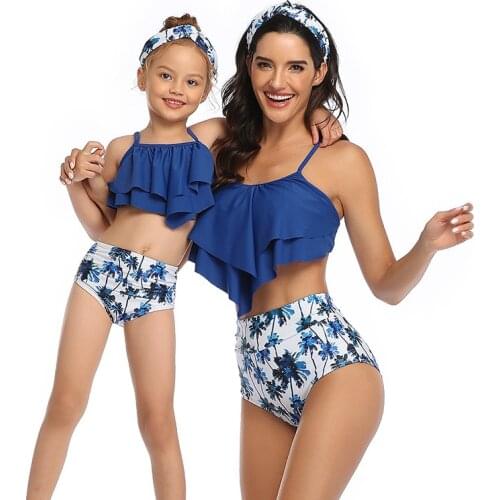 Double-deck falbala Swimsuit Two Pieces Swimwear Women New Beach Bathing Suits High Waisted Bikini Sets for Girl