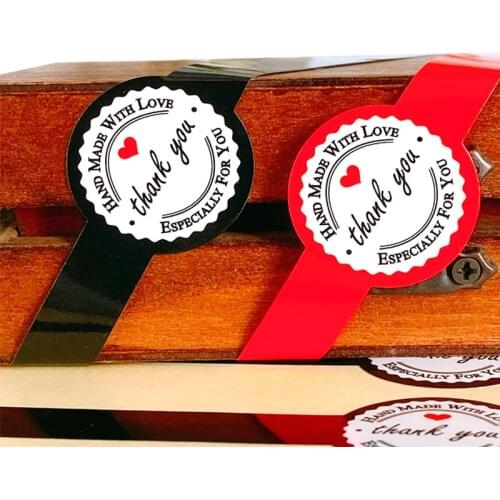 50pcs Red Black Thank you Long Round Lollipop Design Kraft Paper Sticker For Handmade Products Gift Package Seal Label