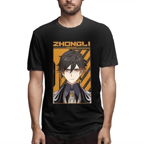 Genshin Impact Game Zhongli T Shirt Big Size O-neck Cotton Short Sleeve T Shirt Men Cotton Tees Streetwear Harajuku
