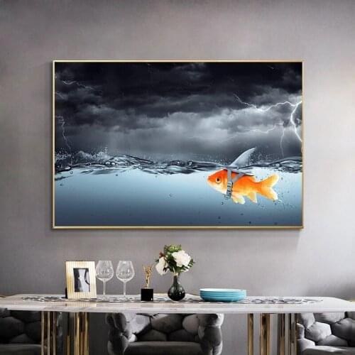 Goldfish Swimming In The Storm Canvas Painting Posters and Prints Inspirational Wall Art Pictures for Living Room Decor