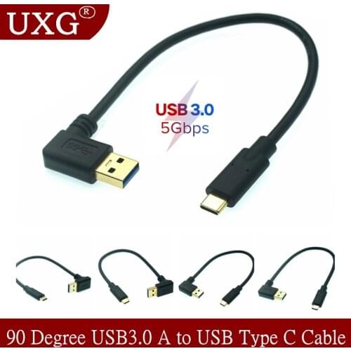 Left/Right Angle USB 3.0 A Male to USB-C Male Cable 90 Degree UP/Down USB 3.0 A to USB Type C Data Sync & Charge Cord for PC HDD