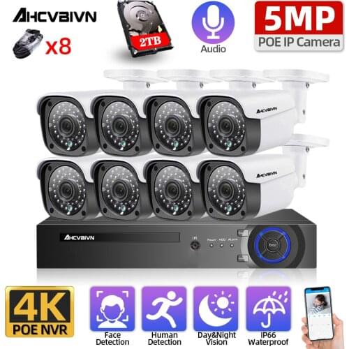 H.265 8CH 8MP POE NVR Kit Outdoor Audio CCTV IP Security Camera System Set 5MP Night Vision Video Surveillance Camera System Kit