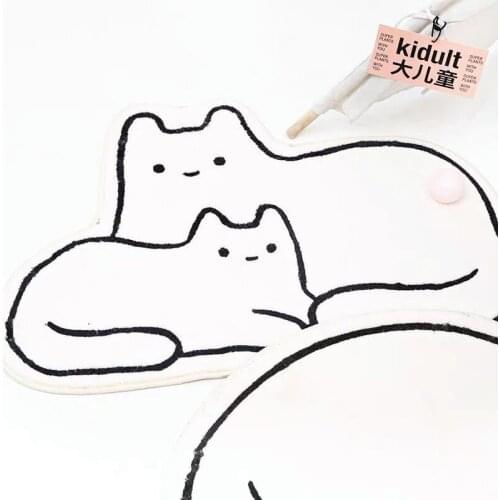 Bathroom Door Entrance Mat Cartoon White Cat Shape Bedroom Area Rug Non-Slip Mat Toilet Mat Entrance Door Absorbent Mat Door Mat
