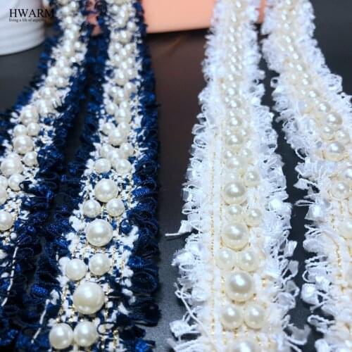 HWARM 5yard 3cm White Pearl lace fabric arts craft sewing fabric nail bead lace DIY manual accessory lace hair ornament bow