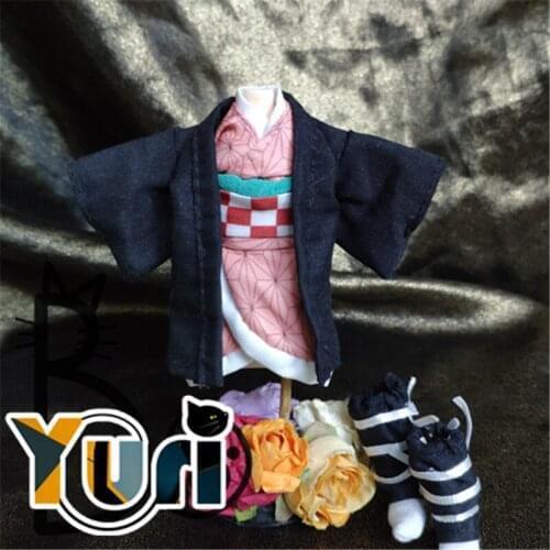 Yuri Handmade OB11 Doll Clothes Anime Demon Slayer Kimetsu No Yaiba Kamado Nezuko Kimono Printing Clothing Cosplay Fan Gift C