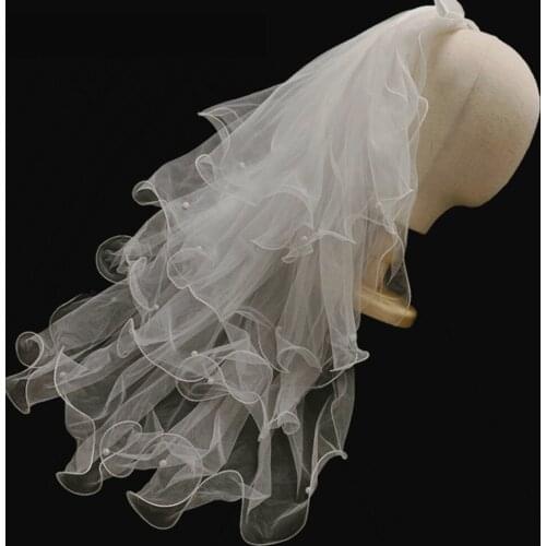 Fashionable Bridal Short 2-Layer 4-Layer Metal Hair Comb Simple White Veil Bow-Knot Bridal Bead Edge Bride Wedding Accessory