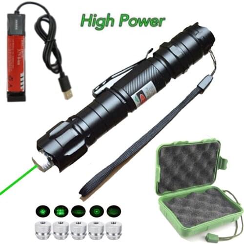 Powerful laser pointer usb charger 5mW high power green laser hunting laser sight adjustable focus laser cap/storage box