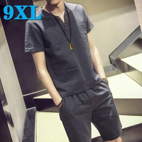 Mens Clothing Oversized Men Sets Streetwear T-shirts Tees Tops Shorts Suits At Home Overweight Cotton 2 Piece Set Mens Shorts