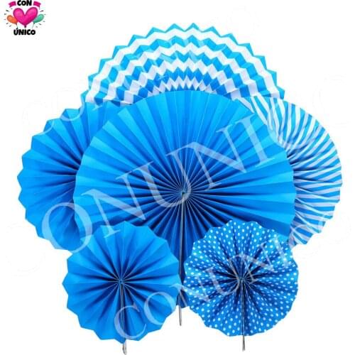 Conunico Set of 6 Hanging Paper Fans Decoration Kit Round Paper Garlands for Wedding Birthday Party Baby Shower Dark Blue 80326