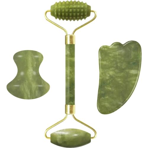 Jade Roller Facial Massage Tool Set Natural Stone Face Massager Guasha Massage Board Gouache Scraper Jade Roller And Guasha Kit
