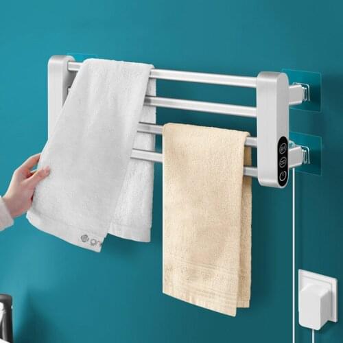 Electric Heated Towel Rail Wall Dryer White Bathroom Shelf Desiccant Clothes Rack Foldable Bathroom Non-drilling Towels Rack