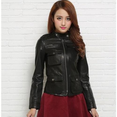 Genuine Free shipping,100% leather women slim fur jackets.motorbiker Asian size female sheep skin jacket Brand Suede warm