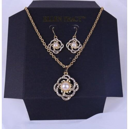 New Style Jewelry Necklace Earrings Sets For Women Fashion Flower Pendant Studded Rhinestone Necklace Earrings Jewelry